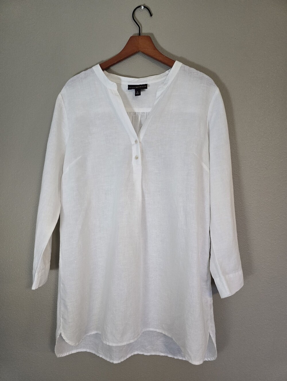 Dana Buchman Linen 3/4 Sleeve Popover Tunic Dress Large Coastal Summer Breezy